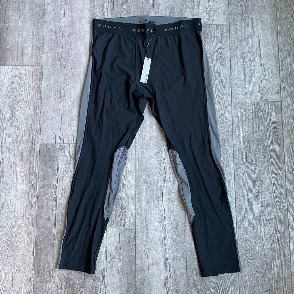 Koral Mens Athletic Performace Tights Size Large Black‎ Gray Cropped